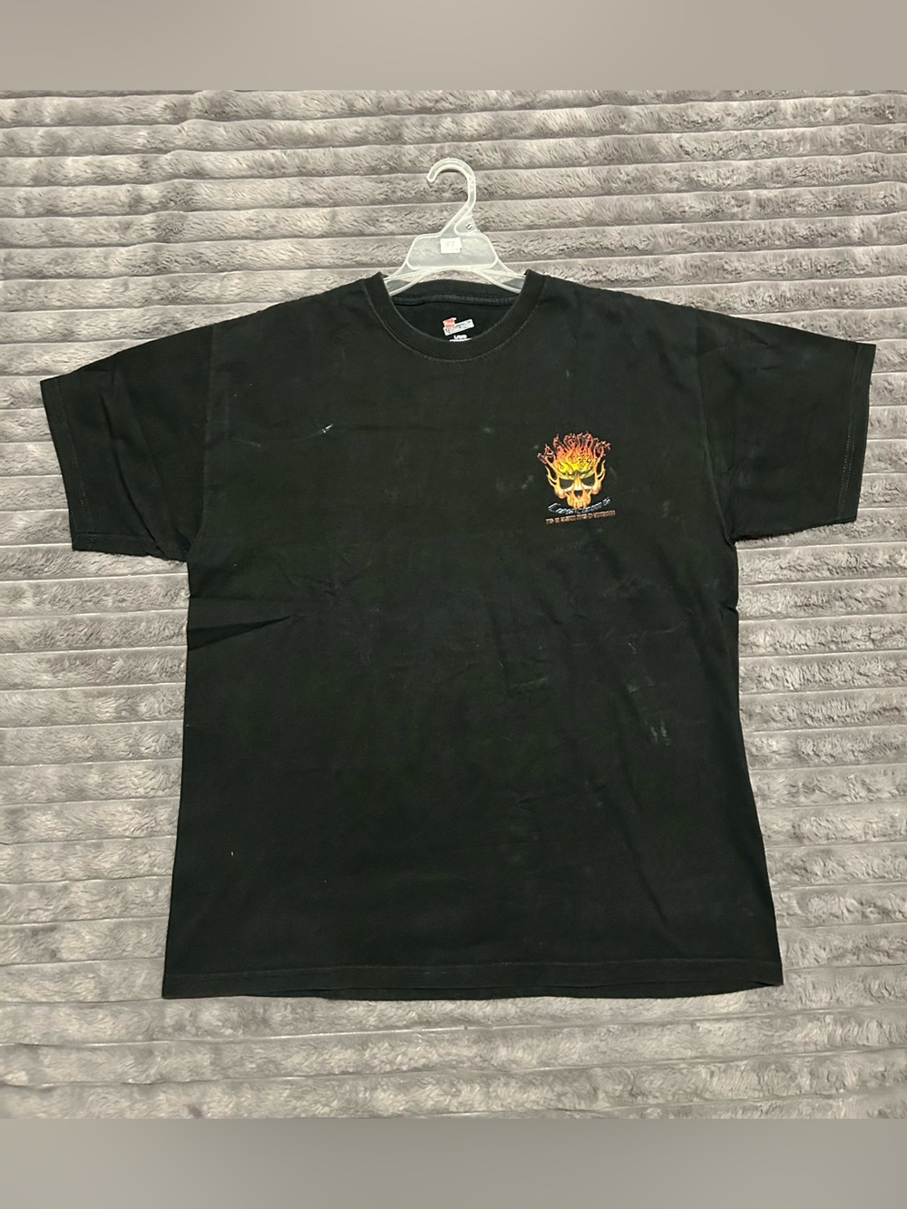 Vintage Hanes Authentic "Chaotic Customs" Biker Flaming Skull Graphic T-Shirt